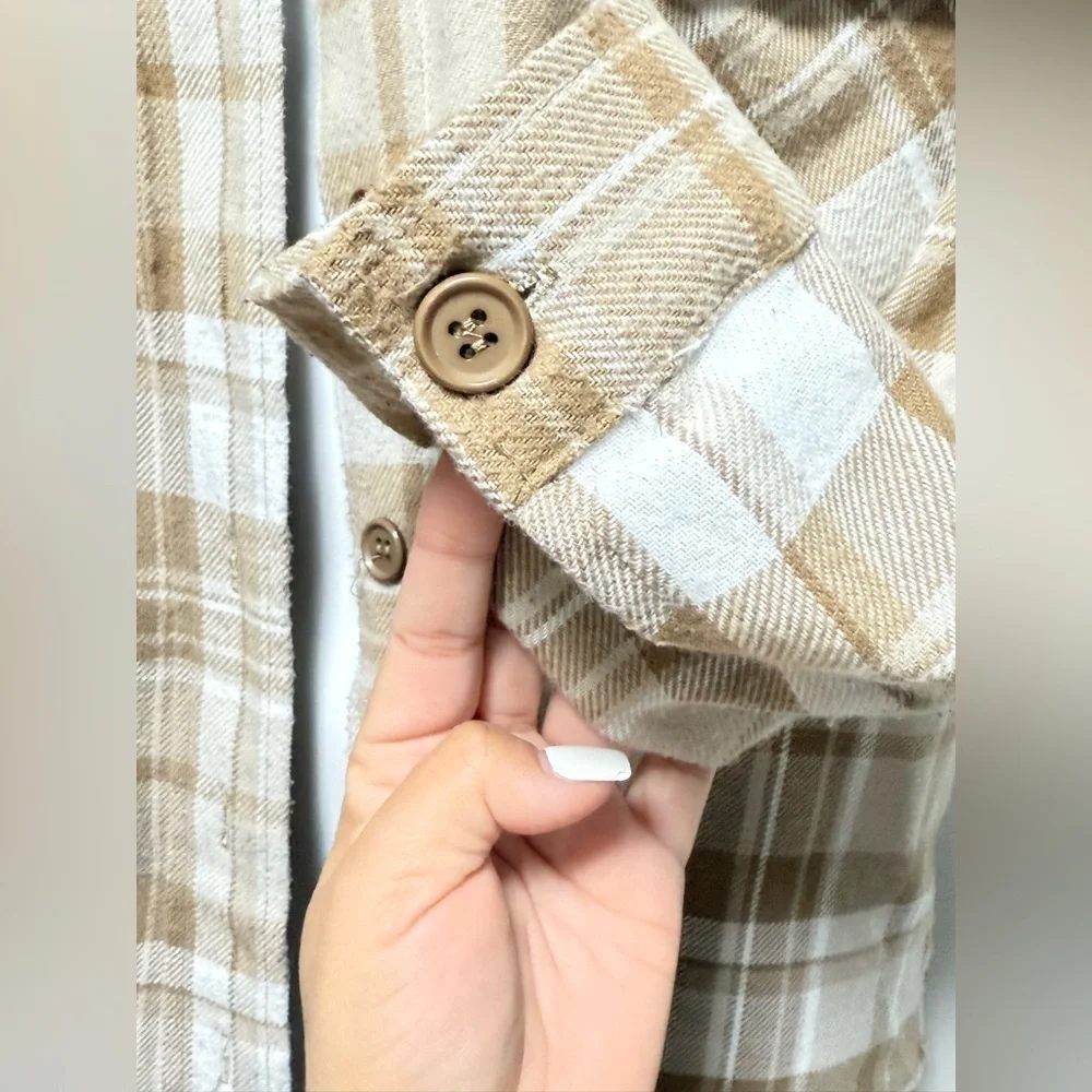 Justify Tan Plaid Shirt Size S